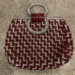 Nancy Gonzalez Python Suede Woven Tote Handbag Burgundy Gray